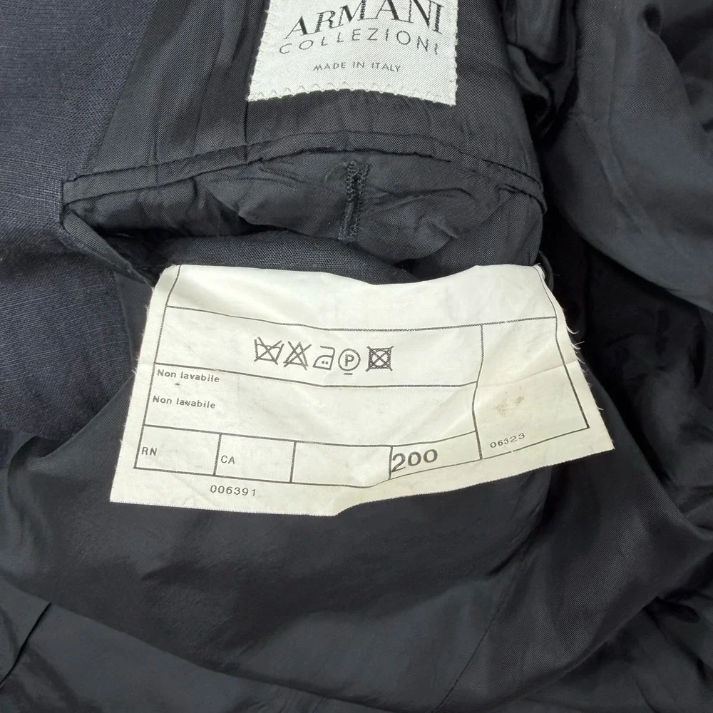 Armani Collezioni Linen Blend 3 Button Blazer Suit Jacket Black Mens Size 52R 42